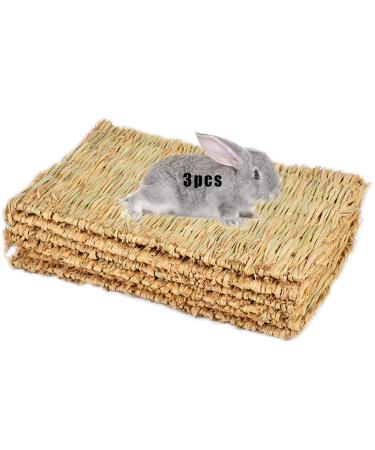 Grass Mat Woven Bed Mat for Small Animal Bunny Bedding Nest Chew Toy Bed Play Toy for Guinea Pig Parrot Rabbit Bunny Hamster Rat(Pack of 3) (3 Grass mats) Basic