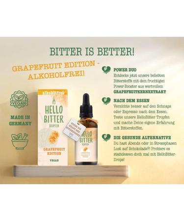 Hellobitter Grapefruit Alcohol-Free Bitter Drops - Vegan High-Dose Herbal Extract 50ml - Quality Tested Liquid Bitters for Digestive Health - Buy Online on SooperMarket.com