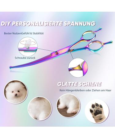 Professional Curved Dog Care Scissors - Safe Round Pointed Pet Fur Scissors for Dogs & Cats | Japanese 440C Stainless Steel | Rainbow Design - Buy Online on SooperMarket.com