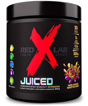 Red X Lab Juiced Pre-Workout Powder Pumps & Strength Hyper Concentrate L-Citrulline Beta Alanine For Men & Women 33 Servings (Sour Suckers 200g) Sour Suckers 33 Servings (Pack of 1)