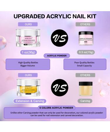 JOSLOVE Acrylic Nail Kit: 9 Colors Powder, Liquid Monomer, 5 Brushes - Beginner Set (S02) - Buy Online on SooperMarket.com