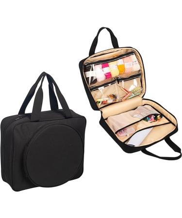 Portable Craft Kits Storage Bag Cross Stitch Starter Kits Bag Embroidery Project Bag Embroidery Tool Storage Tote Bag with Multifunctional Pockets, Bag Only (Black)