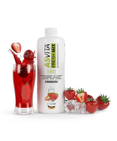 ASVITA beverage concentrate Fresh Mix 1: 80-1 liter bottle - sugar -free syrup - 26 delicious zero beverage syrup flavors (strawberry)