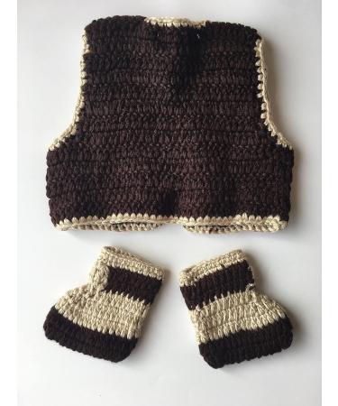 Pinbo Newborn Baby Photography Prop Crochet Knitted Cowboy Vest Shoes in Coffee - Adorable Infant Photo Shoot Outfit - Buy Online on SooperMarket.com