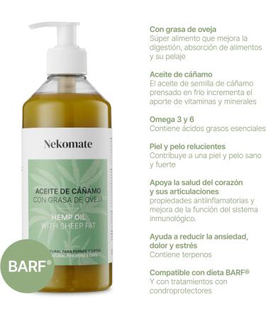 Necomate Hemp Oil & Sheep Fat for Dogs & Cats - 500ml | Digestion Support Healthy Skin & Fur Omega-3 & Omega-6 Supplement - Buy Online on SooperMarket.com