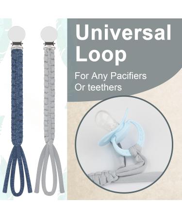 Shop Kowlone 2-Pack Cotton Pacifier Clips for Girls - Braided Dummy Holders in Gray and Star Blue - Ideal Baby Shower Gift - Buy Online on SooperMarket.com