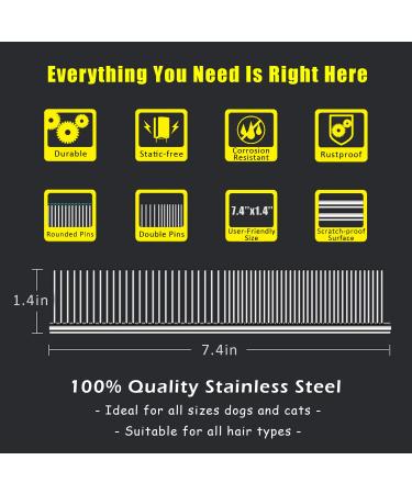 Pet Steel Comb for Dogs and Cats - Rounded Teeth, Static-Free, Corrosion Resistant - 7.4in - Buy Online on SooperMarket.com
