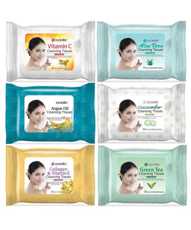 Epielle OG Makeup Remover Cleansing Wipes Tissue | Gentle for all Skin Types | Daily Facial Cleansing Towelettes | Removes Dirt Oil Makeup | Nicely Scented | 30 Count | Assorted 6 Pack Cucumber Natural 30 Count (Pack o...