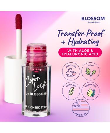 Blossom Color Lock Hydrating Lip Stain & Tint - Longlasting Smudgeproof Transfer Proof - Buildable for Lips & Cheeks - Made in USA - Wine Stained - 0.14 fl oz/4ml - Buy Online on SooperMarket.com
