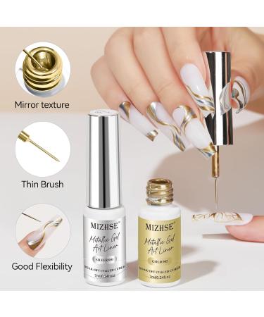 MIZHSE Gold & Silver Metallic Gel Nail Art - 3D Mirror Paint for Stunning French Designs | 7ML Soak Off Manicure Set - Buy Online on SooperMarket.com