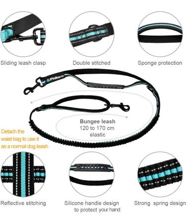 Philorn Hands Free Dog Lead with Phone Pouch - Running/Jogging Leash, Shock Absorbing Bungee, Reflective Stitching, Blue - Buy Online on SooperMarket.com