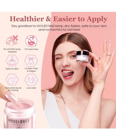 Modelones 10 Pcs Dip Powder Nail Kit Starter Set | Nude Pink Glitter Neutral Skin Colors | 15ml 2 in 1 Base & Top Coat Activator | Nail Art DIY Salon A1- Light Pink - Buy Online on SooperMarket.com