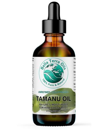 Bella Terra Oils - Organic Tamanu Oil 4 oz - A Treasure from Nature Abundant in Calophyllic Acid & Delta-Tocotrienol (Vitamin E) Ultimate Skin Elixir 4 Fl Oz (Pack of 1)