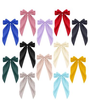 12 Pcs Large Hair Bows for Girls Big Bow Hair Barrette Girls Hair Bows Clips French Styles Barrette Hair Clip Soft Satin Silky Bowknot Hairpin Hair Slides Scrunchies Hair Accessories  12 Colors
