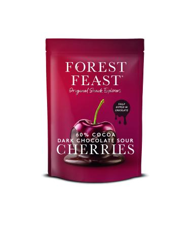 Forest Feast 60% Cocoa Dark Chocolate Sour Cherries 6 x 120g | Sweet Dried Cherries Chocolate Covered Fruit Snack with 60% Belgian Dark Chocolate Gluten Free & Vegan Snack