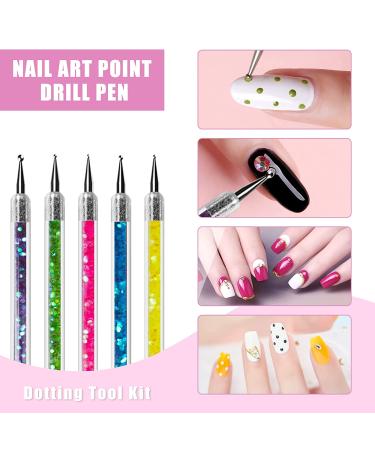 Sularpek 5 Pcs Double Ended Nail Design Brushes - Nail Art Point Drill Drawing Kit in Purple, Green, Pink, Blue, Yellow - Buy Online on SooperMarket.com