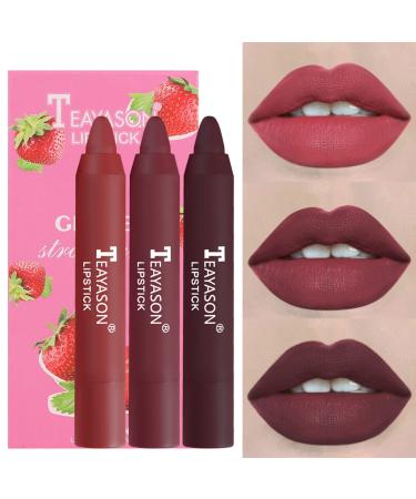 Lipstick set 3 PCs lipstick adjust lip kit matt lip glaze permanent lipstick waterproof matt nude lipstick beauty lip gloss non-stick-cup sexy color lipsticks (04)