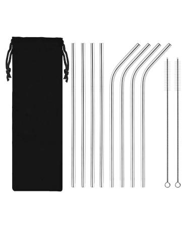 A Set of 8 Stainless Steel Straws Including 2 scrubbers Suitable for use in Beverages Reusable relatively Environmentally Friendly and Healthy