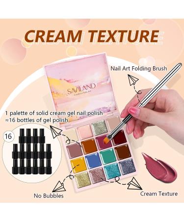 Saviland 16 Colors Cream Gel Nail Polish Set - Nude Solid Glitter Palette for Manicure, Soak Off UV LED Kit for Salon and Home DIY - Buy Online on SooperMarket.com