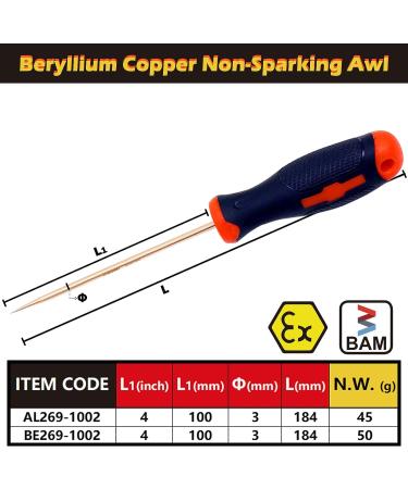 WEDO Non-Sparking Awl - Sewing, Scratch, Leather Punch Tool - DIN Standard Certified - Beryllium Copper - 3mm Diameter - 4 Blade Length - 1pc - Buy Online on SooperMarket.com
