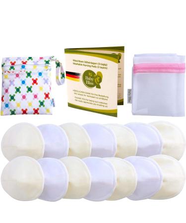 Baby bliss bamboo still inserts washable (14-pack) contoured ultra-suction strong leak-proof extra soft subtle durable (white/beige 12cm) 12cm white/beige