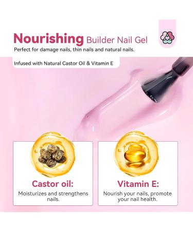 SAVILAND Builder Nail Gel - Clear Pink Thickening Gel with Castor Oil & Vitamin E | LED Cured Hard Gel for Home Nail Care & Strengthening - Buy Online on SooperMarket.com