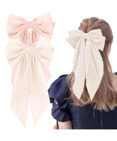 Ruzister 2 Pieces Large Hair Bows for Women Hair Bands Oversized Long Tail Cute Aesthetic Hair Accessories Large Hair Clips for Women Beige/Light Pink