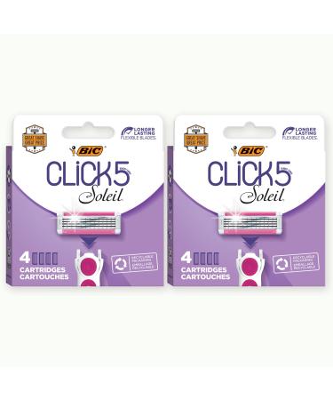 BIC Click 5 Soleil Women's Razor Refills with 5 Flexible Blades and Recyclable Box, Pink, 8 Count