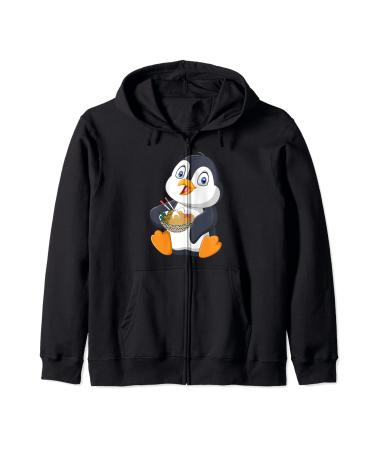 Penguin eating a Japanese Ramen noodle soup Zip Hoodie