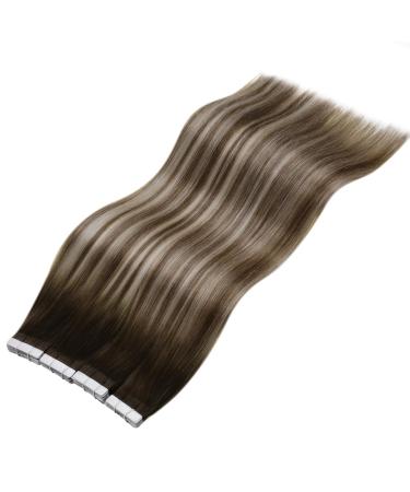 Shop Laavoo Invisible Tape Extensions - Real Hair Balayage Ombre Brown to Light Blonde 45cm 50g 20pcs - Tape-In Skin Weft - Buy Online on SooperMarket.com