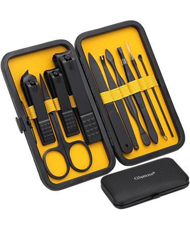Glamne Manicure Set Nail Clippers Set Professional Stainless Steel Nail Care Tools with Leather Travel Case 10 in 1 Yellow
