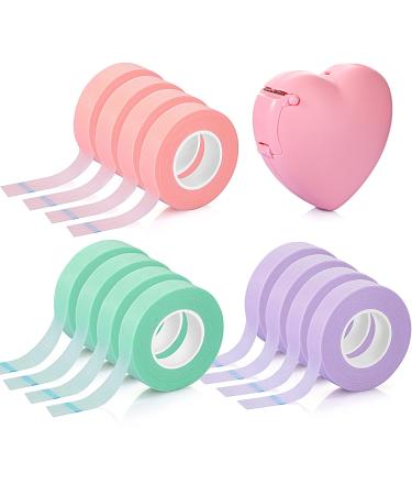 Eyelash Extension Tape Breathable Adhesive Lash Tape Non-Woven Fabric Lash Tape with Heart-Shaped Tape Dispenser Cutter, 0.5 Inch Wide, 10 Yards Long of Each (Pink, Purple, Green)