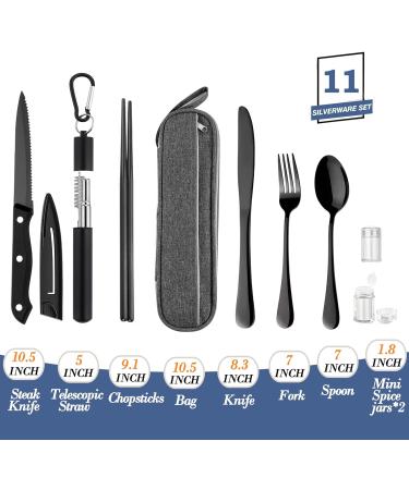 Portable Travel Reusable Utensils Silverware with Case Travel Camping Cutlery set Chopsticks and Straw Flatware Stainless steel Travel Utensil set (Black) U - Buy Online on SooperMarket.com