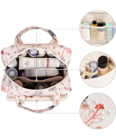 Large Beige Flamingo Toiletry Bag: Full Size Travel Makeup Organizer for Women - Buy Online on SooperMarket.com