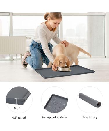 EIOKIT Dog Food Mat - Waterproof Silicone Pet Bowl Mat with Raised Edge - Grey (Various Sizes) - Buy Online on SooperMarket.com