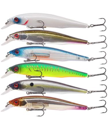 Jerkbait-for-Bass-Fishing-Minnow-Lure-Suspending-Jerk-Baits-Fishing-Lures Kit 6-Piece Jerkbait Kit 110mm(4-3/8"in)