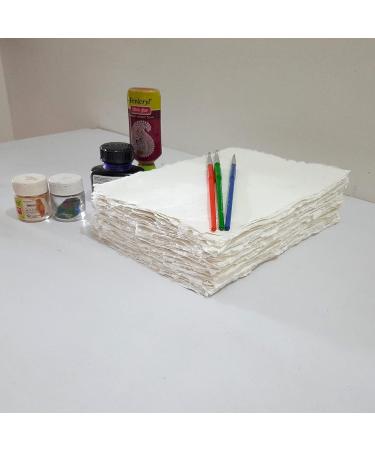 E-Tailor Handmade Cotton Deckle Edge Paper Loose Leaf Sheets for Sketch Painting Invitatons Art Work Kids 130 GSM Ivory White ( HPDW-102-3x5-50-Sheets ) 3x5" - Buy Online on SooperMarket.com