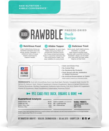 BIXBI Rawbble Freeze Dried Dog Food Duck Recipe 4.5 oz - 95% Meat & Organs, No Fillers - USA Made in Small Batches - Buy Online on SooperMarket.com