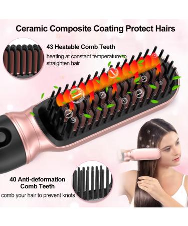 Professional 6 in 1 Curling Iron Set with Hair Straightener Brush - Dual Voltage Curler Wave Wand - Ceramic Barrel Hair Styling Tools - Instant Heating - Heat Resistant Gloves - Rose Gold - Buy Online on SooperMarket.com