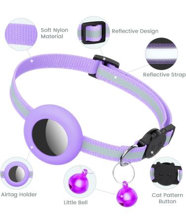 Reflective Airtag Cat Neck Band - Purple Cat Necklace with Bell & Safety Buckle - Compatible with Apple Airtag - Buy Online on SooperMarket.com