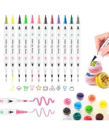 Food Coloring Pen 12pcs Edible Food Marker Color Pens with Fine&Thick Tip Food Grade Decorator Pen Edible Gourmet Writer for Cookies Fondant Desserts Easter Eggs Cake Pens Deco Edible