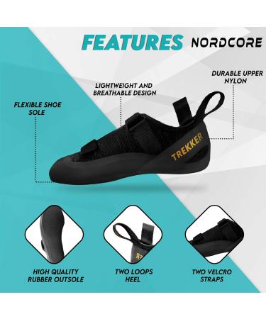 Northcore Climbing Shoes - Lightweight Breathable Men & Women Hiking Shoes - Non-Slip Double Strap Closure Tight-Fitting 44 EU Black - Buy Online on SooperMarket.com