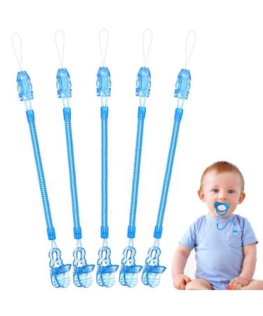Vicloon Baby Dummy Clips 5 Pcs Dummy Clips for Baby Spring Dummy Clip Boys Girls Soother Pacifier Chain Holder Clips BPA Free Baby Dummy Chain for Teether Toy or Soothie (Blue)