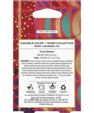 Burt's Bees Kissable Color Holiday Gift Set - 3 Lip Shimmers in Gift Box | Warm Collection - Peony Fig & Rhubarb - International Shipping Available - Buy Online on SooperMarket.com