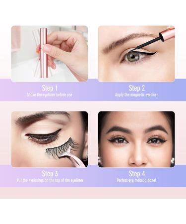 5 Pairs Magnetic Eyelashes & Eyeliner Kit | Upgraded 3D Reusable Lashes | Natural Look | Waterproof Liquid Eyeliner & Applicator - Buy Online on SooperMarket.com