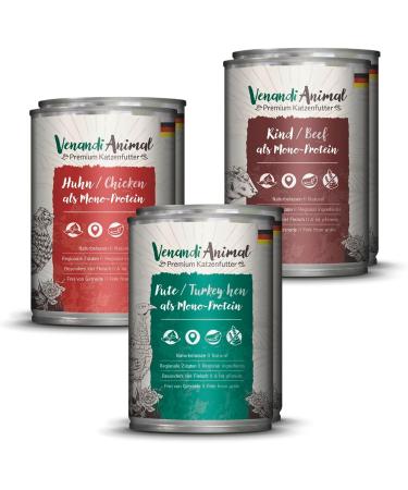 Venandi Animal - Premium wet food for cats - Tasting package I as a monoprotein 6 Pack (6 x 400 g) grain -free monoprotein single
