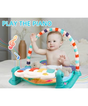 Baby Gym Play Mat with Mirror, Music, Lights - Kick & Play Piano Activity Center for 3-6-9 Month Infants in Green - Buy Online on SooperMarket.com
