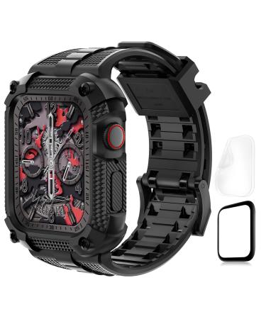 Wristitani Compatible with Apple Watch Band 44mm with Rugged Case for iWatch Series 8/7/6/SE/5/4 Men Sport Military Band with Screen Protector 44mm Black
