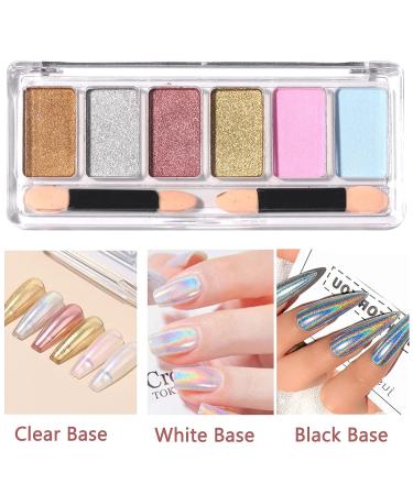 Chrome Nail Powder Palette - Metallic Mirror & Holographic Aurora Shades with Eyeshadow Sticks - Nail Art DIY - Buy Online on SooperMarket.com