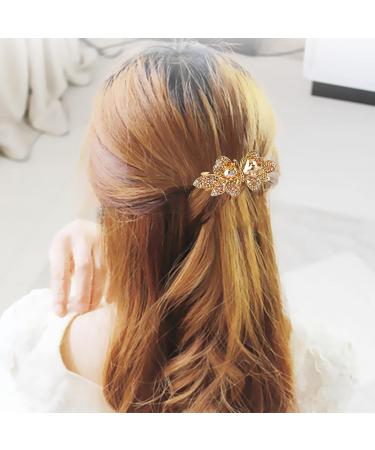 Sankuwen Champagne Crystal Rhinestone Hair Barrette | Small Butterfly Hairpin for Women | Elegant French Hair Clip for Mom - Buy Online on SooperMarket.com